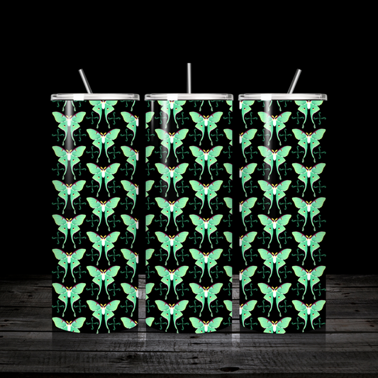 Luna Moth and Fiddlehead Fern Pattern - 20oz Tumbler 🖤